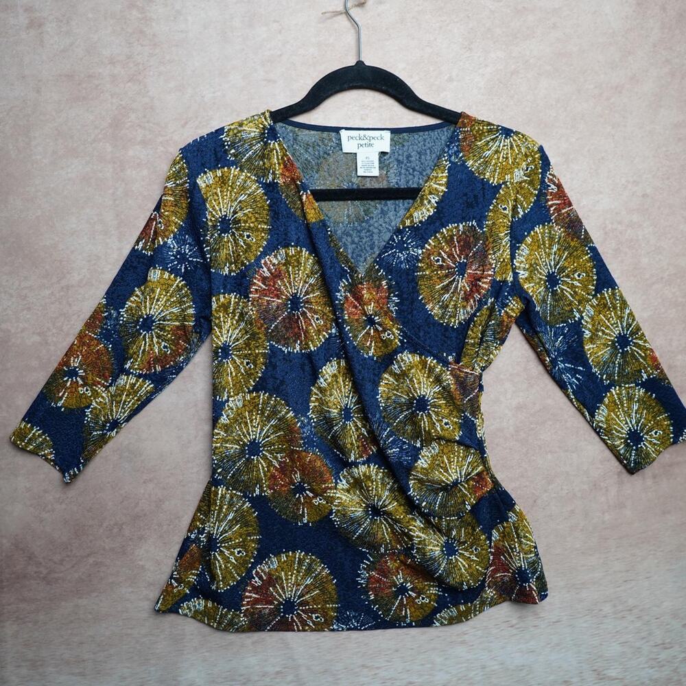 Peck & Peck Petite Wrap Top Floral Print PS